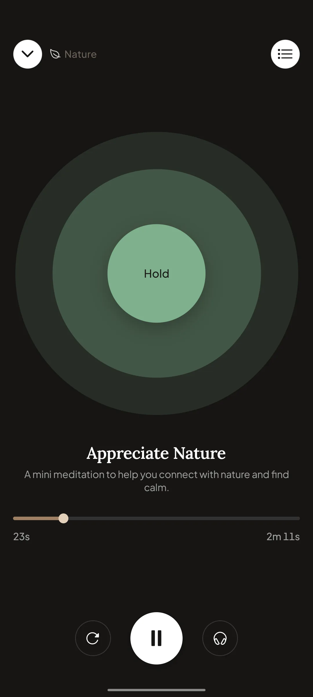 Guided breathing meditation with a Hold prompt